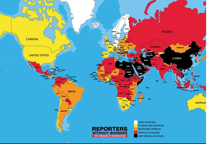 Shetel baspasózine sholý. Álem boıynsha sóz bostandyǵy kórsetkishi tómendedi