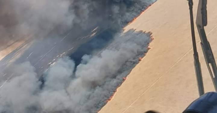 Atyraýda Kaspıı jaǵalaýyndaǵy qamys órtenip jatyr