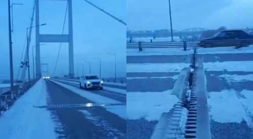 Semeıdegi aspaly kópir aıaz saldarynan jarylyp ketti