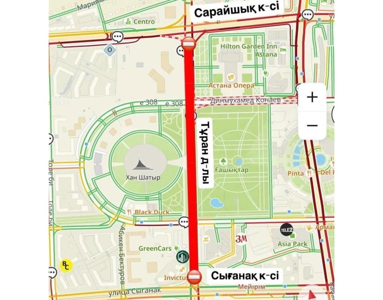 Astanada Turan dańǵylynyń bir bóligi ýaqytsha jabyldy