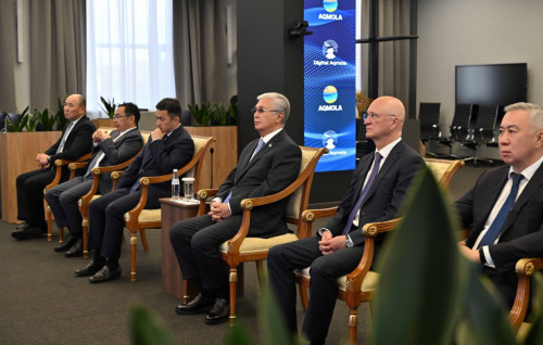 Memleket basshysy telekópir arqyly Qosshy qalasyn tabıǵı gazǵa qosý rásimine qatysty