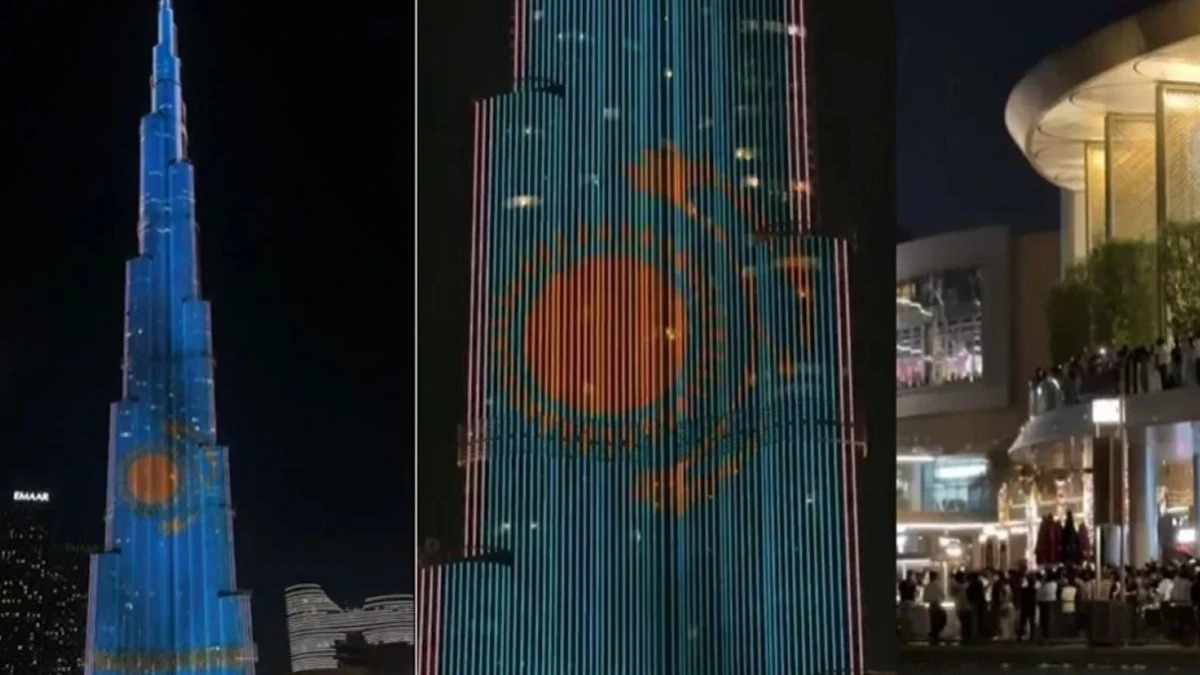 Álemdegi eń bıik ǵımarat Qazaqstannyń kók týymen kómkerildi